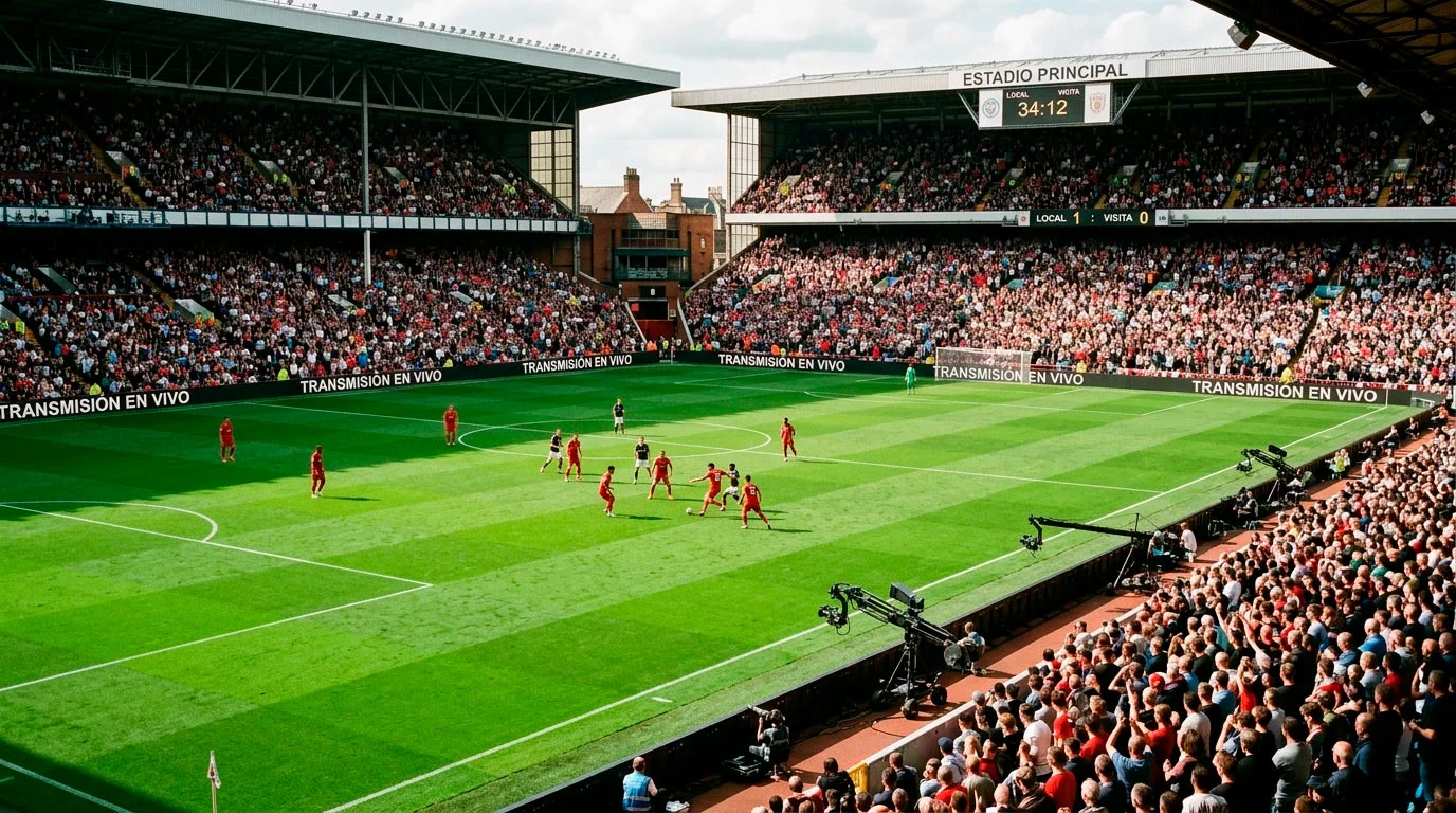 Hinchada de la Premier League en un estadio lleno durante una jornada de liga